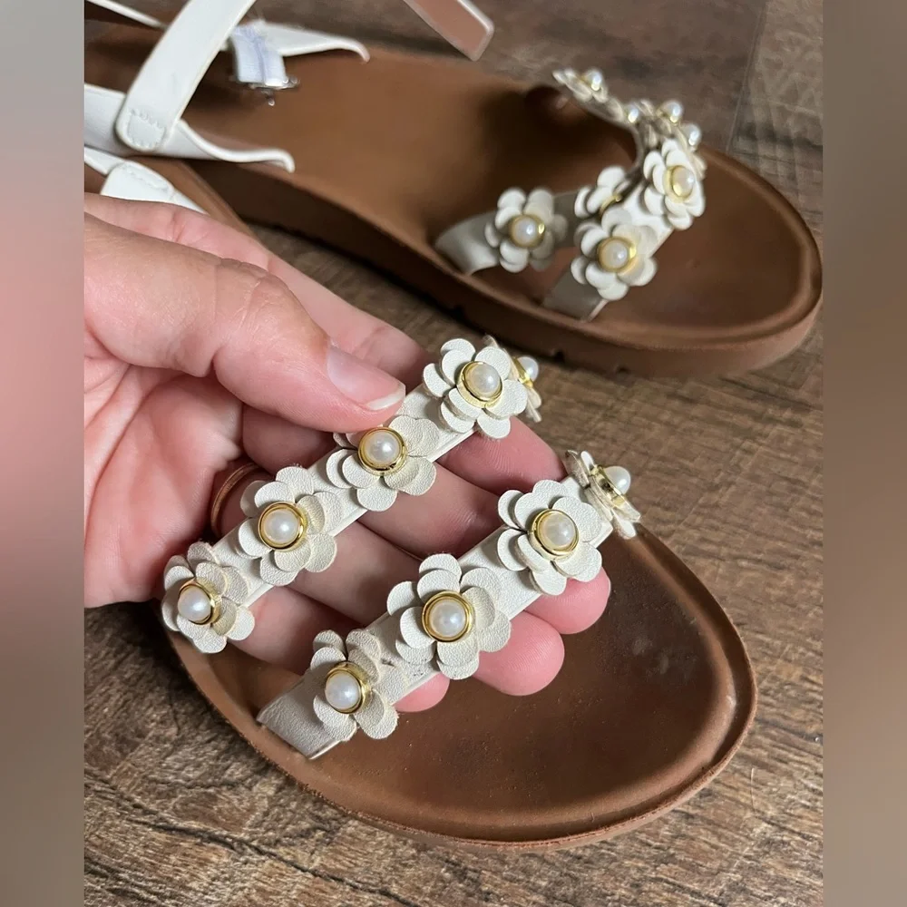Sandals Bundle White Floral + Glitter Jelly Beach Shoes Lot girls size 3